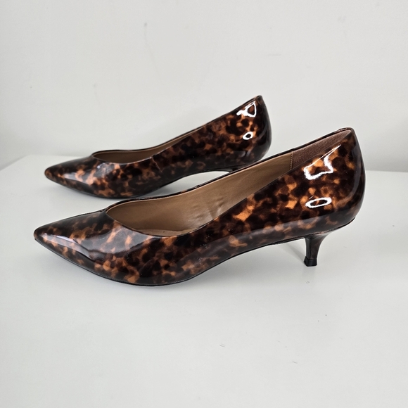 New Vionic Josie Kitten Heel Patent Leather Tortoise Print 9.5W Careerwear Chic - Picture 6 of 12